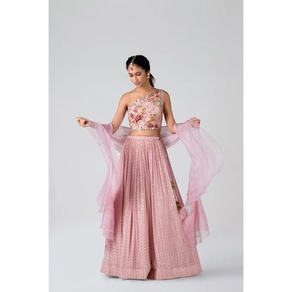 Suruchi Parakh Womens Pink Embellished Blouse with Lehenga and Dupatta (Set of 3)