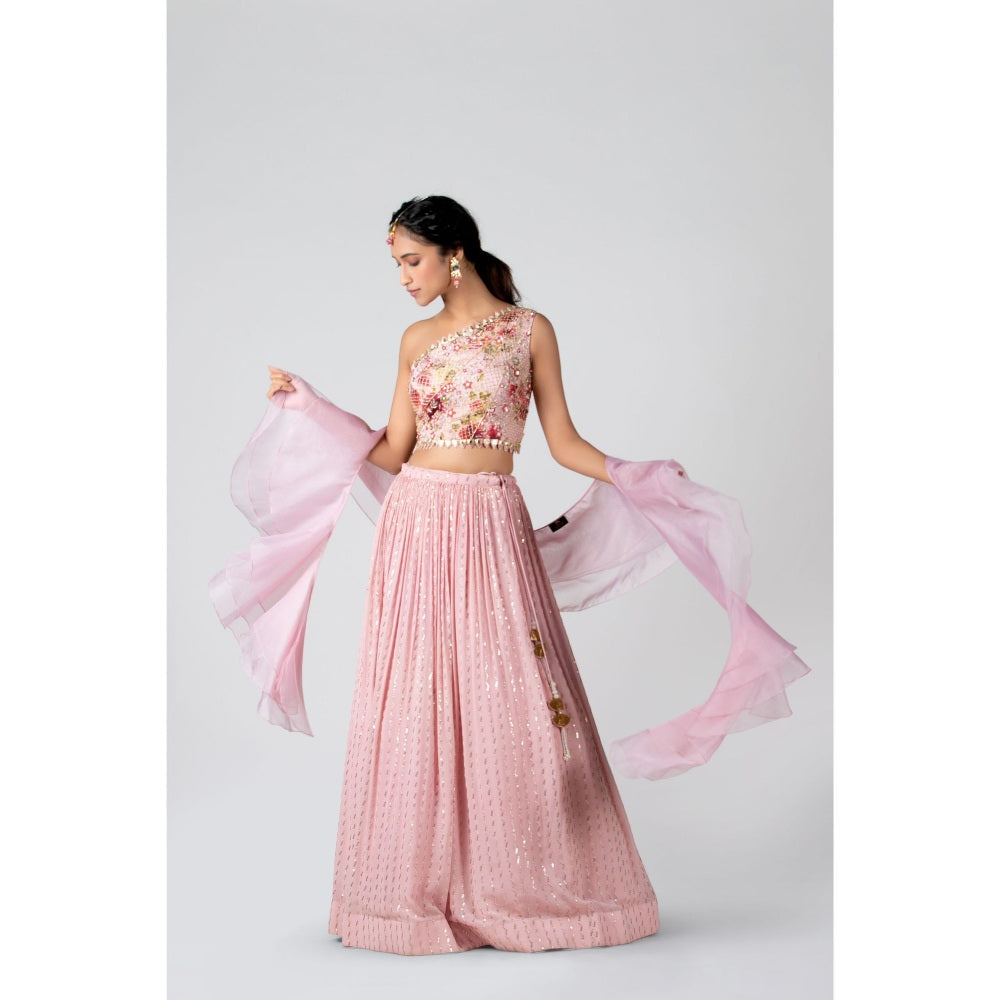Suruchi Parakh Womens Pink Embellished Blouse with Lehenga and Dupatta (Set of 3)