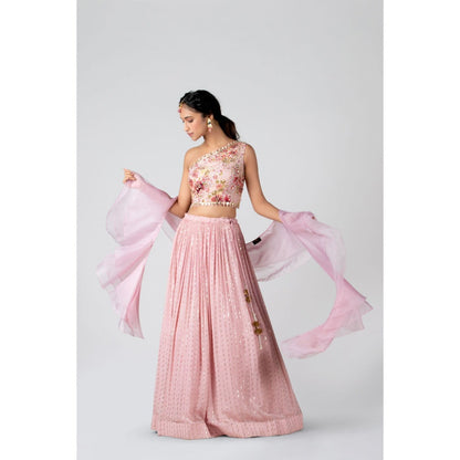 Suruchi Parakh Womens Pink Embellished Blouse with Lehenga and Dupatta (Set of 3)