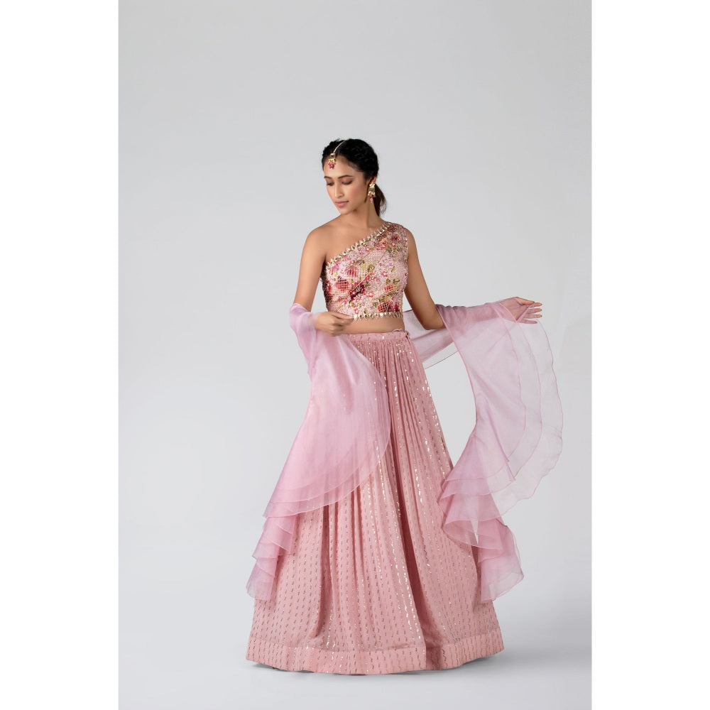 Suruchi Parakh Womens Pink Embellished Blouse with Lehenga and Dupatta (Set of 3)