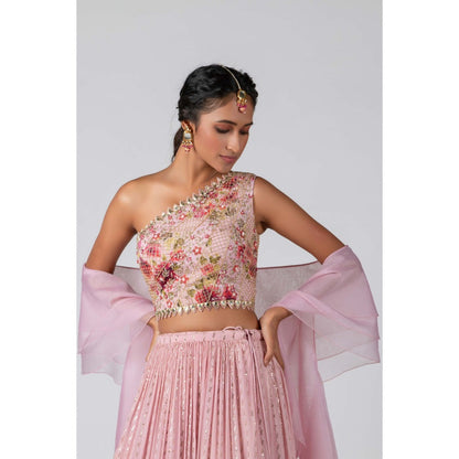 Suruchi Parakh Womens Pink Embellished Blouse with Lehenga and Dupatta (Set of 3)