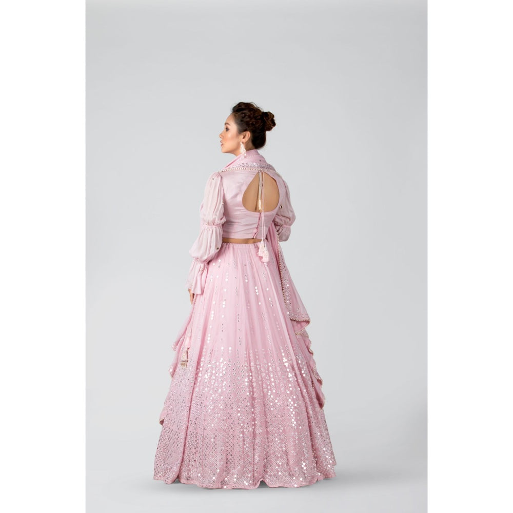 Suruchi Parakh Womens Pink Mirror Work Blouse with Lehenga and Dupatta (Set of 3)