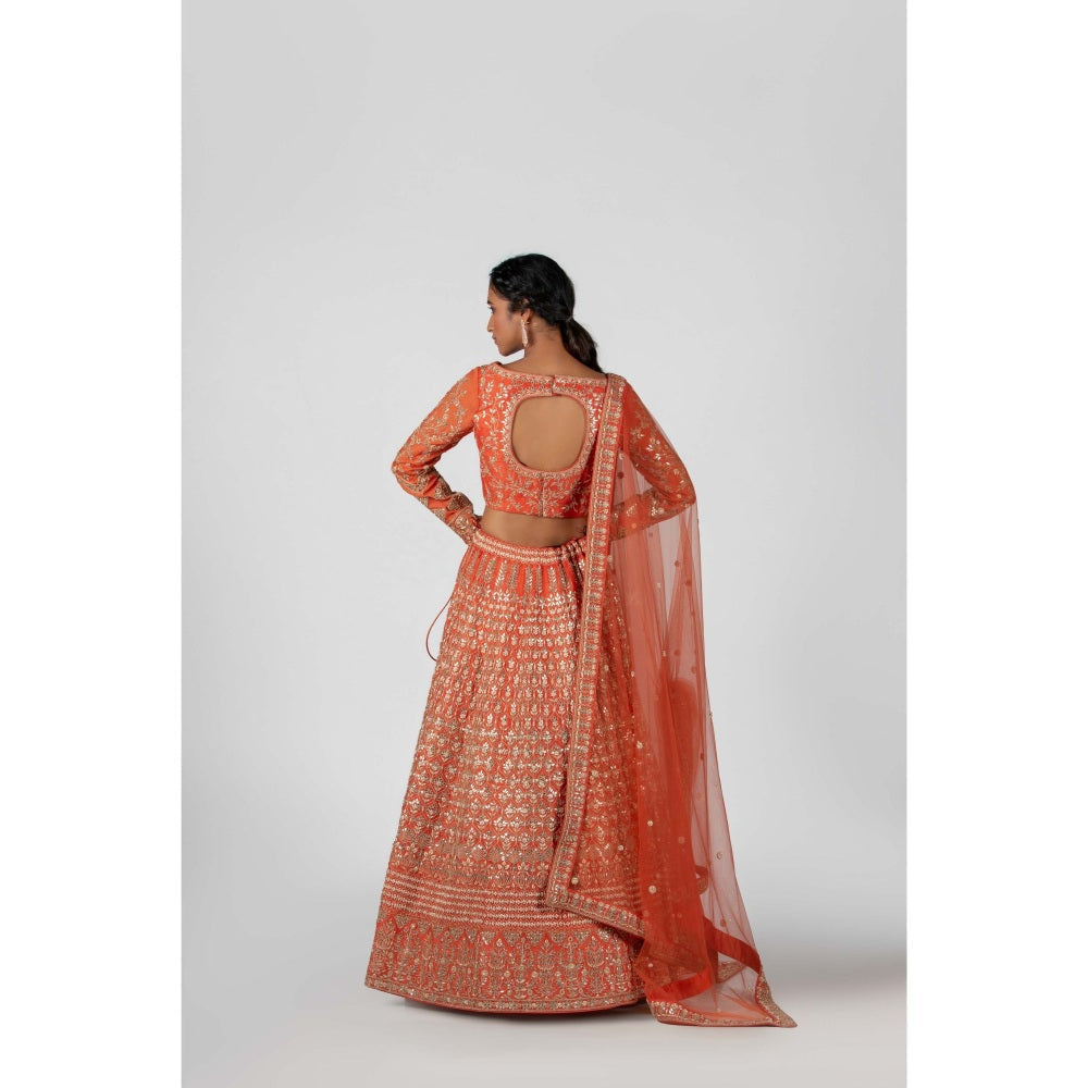 Suruchi Parakh Womens Orange Embellished Blouse with Lehenga and Dupatta (Set of 3)