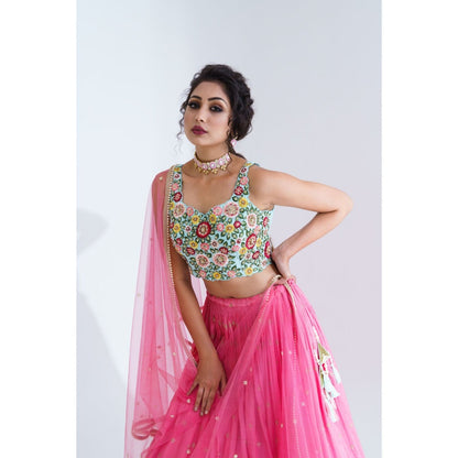 Suruchi Parakh Womens Embellished Blouse with Lehenga and Dupatta (Set of 3)