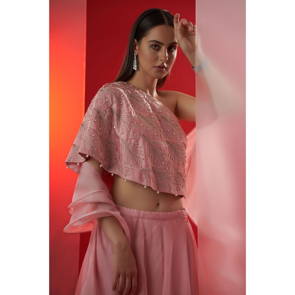 Suruchi Parakh Womens Pink Embellished Blouse with Lehenga and Dupatta (Set of 3)