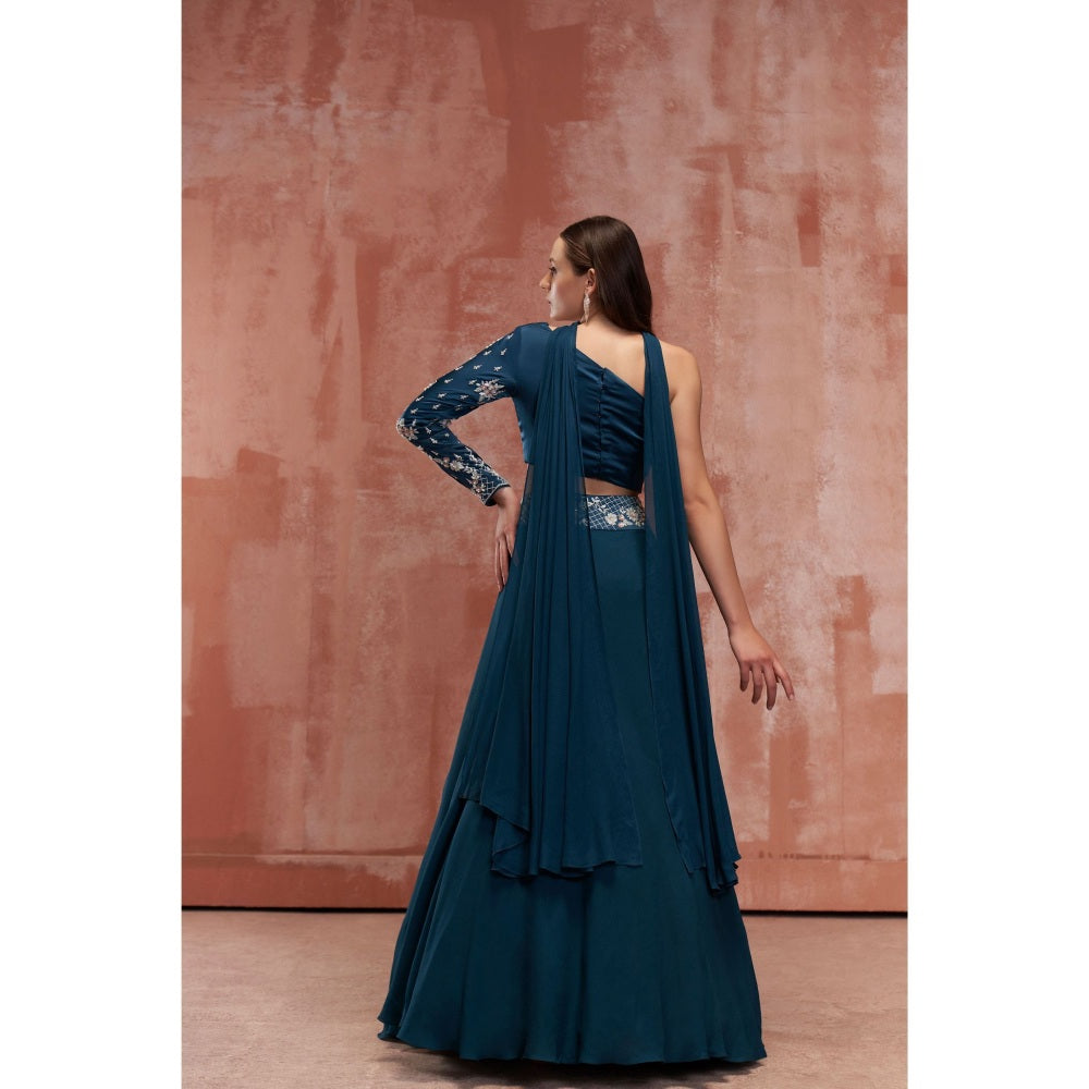 Suruchi Parakh Teal Womens Embellished Blouse with Lehenga and Dupatta (Set of 3)