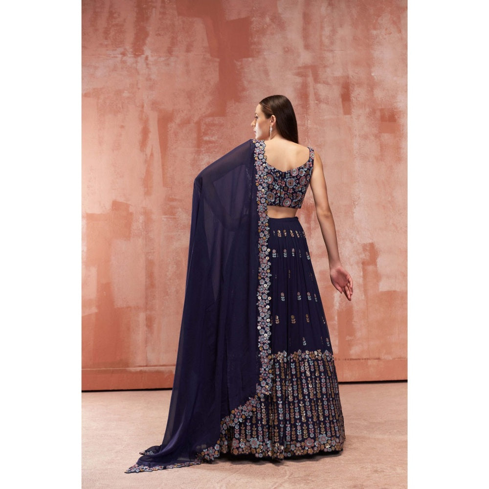 Suruchi Parakh Navy Blue Womens Embellished Blouse with Lehenga and Dupatta (Set of 3)
