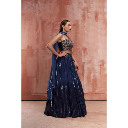 Suruchi Parakh Navy Blue Womens Embellished Blouse with Lehenga and Dupatta (Set of 3)