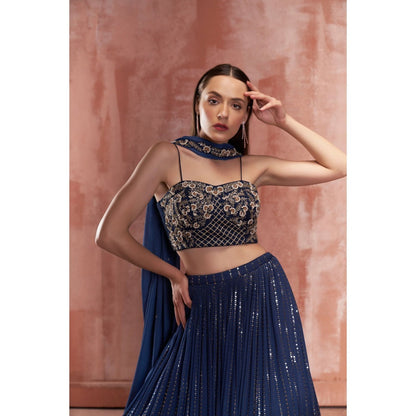 Suruchi Parakh Navy Blue Womens Embellished Blouse with Lehenga and Dupatta (Set of 3)