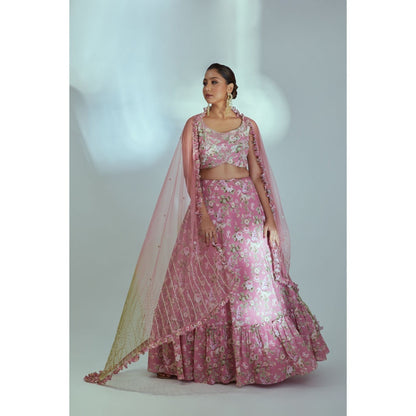 Suruchi Parakh Pink Womens Embellished Blouse with Lehenga and Dupatta (Set of 3)