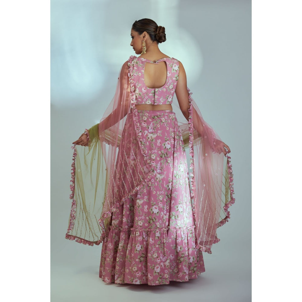 Suruchi Parakh Pink Womens Embellished Blouse with Lehenga and Dupatta (Set of 3)