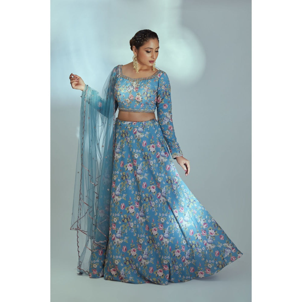 Suruchi Parakh Blue Womens Embellished Blouse with Lehenga and Dupatta (Set of 3)
