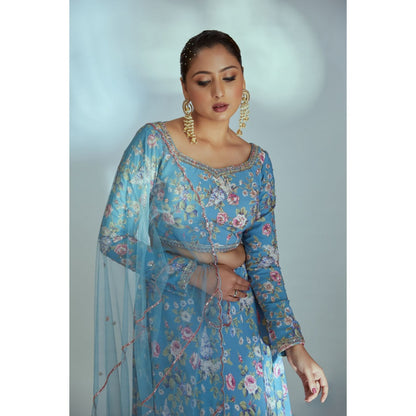Suruchi Parakh Blue Womens Embellished Blouse with Lehenga and Dupatta (Set of 3)