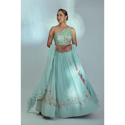 Suruchi Parakh Womens Embellished Sleevless Blouse with Lehenga and Dupatta (Set of 3)