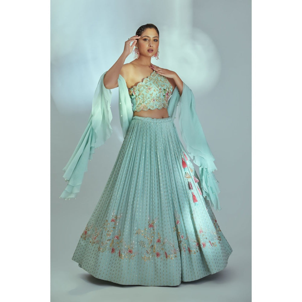 Suruchi Parakh Womens Embellished Sleevless Blouse with Lehenga and Dupatta (Set of 3)