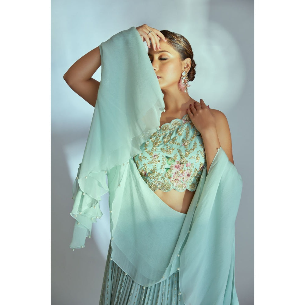 Suruchi Parakh Womens Embellished Sleevless Blouse with Lehenga and Dupatta (Set of 3)