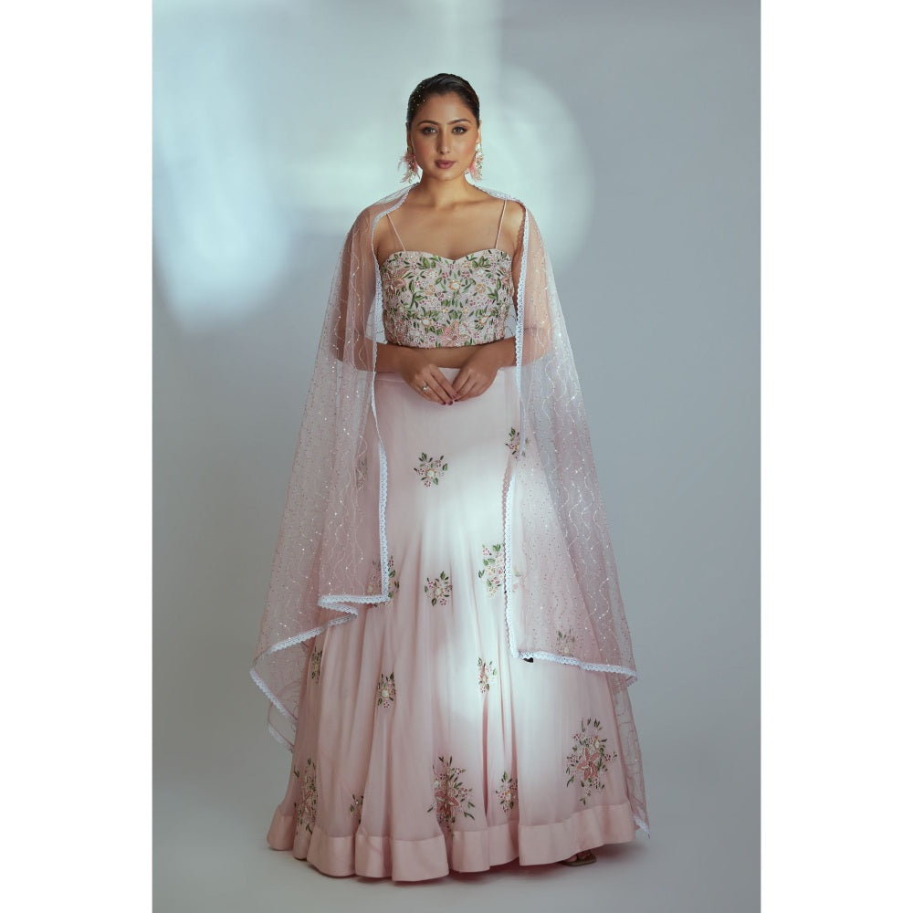 Suruchi Parakh Pink Womens Embellished Blouse with Lehenga and Dupatta (Set of 3)