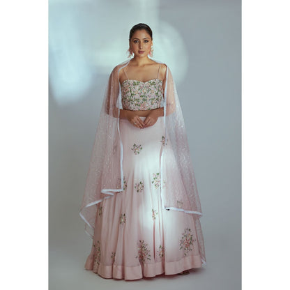Suruchi Parakh Pink Womens Embellished Blouse with Lehenga and Dupatta (Set of 3)