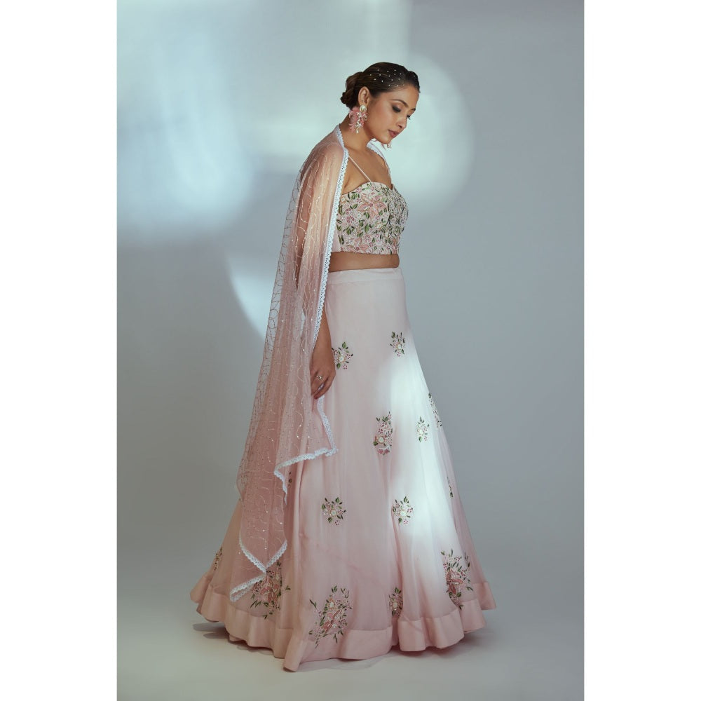 Suruchi Parakh Pink Womens Embellished Blouse with Lehenga and Dupatta (Set of 3)
