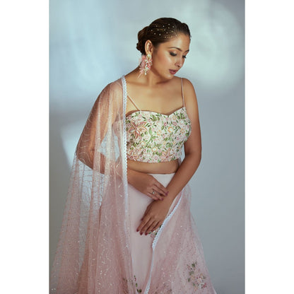 Suruchi Parakh Pink Womens Embellished Blouse with Lehenga and Dupatta (Set of 3)