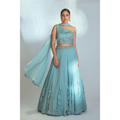 Suruchi Parakh Womens Embellished Blouse with Lehenga and Dupatta (Set of 3)