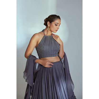 Suruchi Parakh Blue Womens Embellished Blouse with Lehenga and Dupatta (Set of 3)