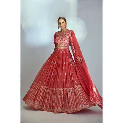 Suruchi Parakh Coral Womens Embellished Blouse with Lehenga and Dupatta (Set of 3)