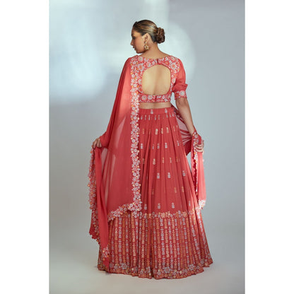 Suruchi Parakh Coral Womens Embellished Blouse with Lehenga and Dupatta (Set of 3)