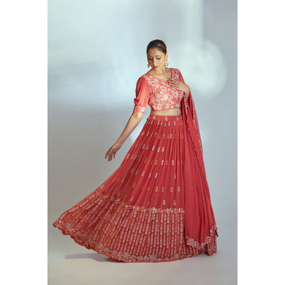 Suruchi Parakh Coral Womens Embellished Blouse with Lehenga and Dupatta (Set of 3)