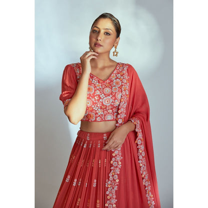 Suruchi Parakh Coral Womens Embellished Blouse with Lehenga and Dupatta (Set of 3)