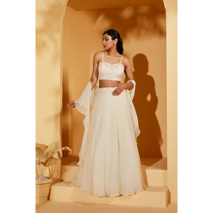 Suruchi Parakh Womens Off white Embellished Blouse with Lehenga and Dupatta (Set of 3)