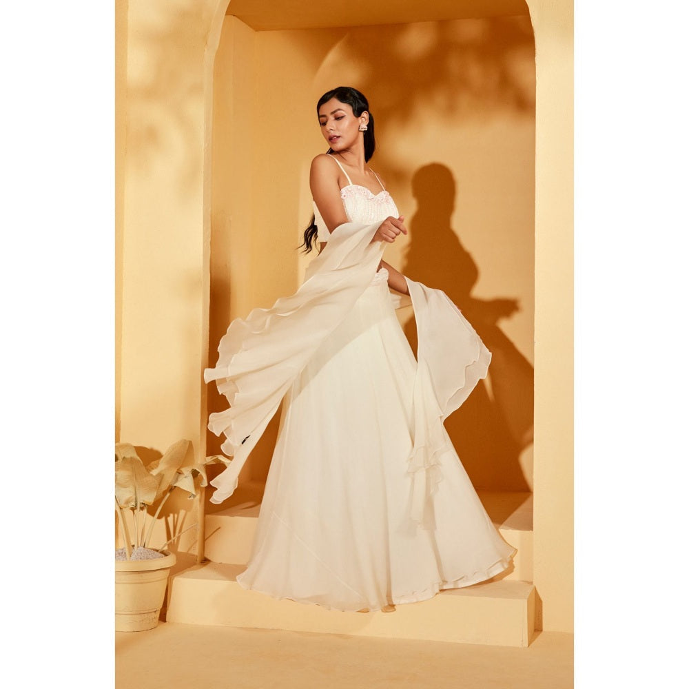 Suruchi Parakh Womens Off white Embellished Blouse with Lehenga and Dupatta (Set of 3)