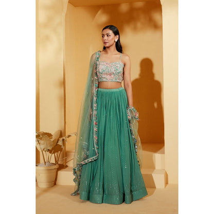 Suruchi Parakh Womens Green Embellished Blouse with Lehenga and Dupatta (Set of 3)