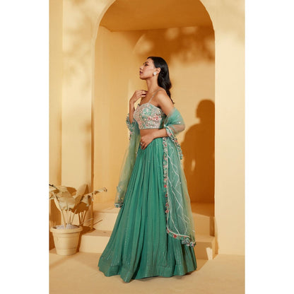 Suruchi Parakh Womens Green Embellished Blouse with Lehenga and Dupatta (Set of 3)