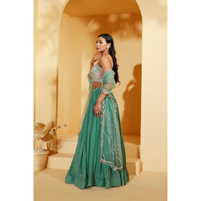 Suruchi Parakh Womens Green Embellished Blouse with Lehenga and Dupatta (Set of 3)