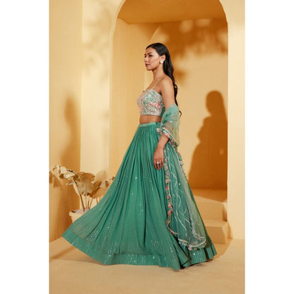 Suruchi Parakh Womens Green Embellished Blouse with Lehenga and Dupatta (Set of 3)