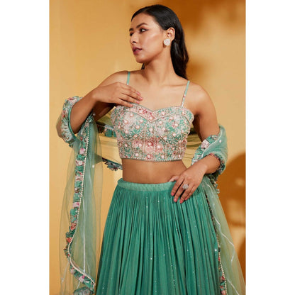 Suruchi Parakh Womens Green Embellished Blouse with Lehenga and Dupatta (Set of 3)