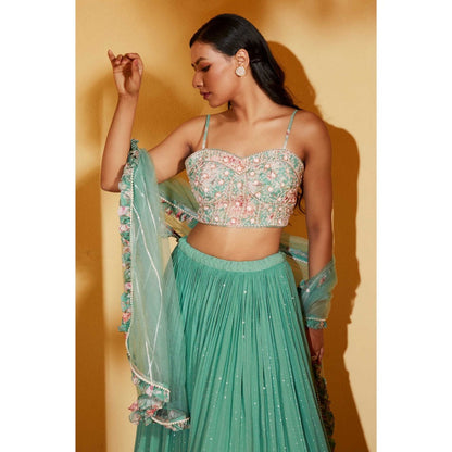 Suruchi Parakh Womens Green Embellished Blouse with Lehenga and Dupatta (Set of 3)