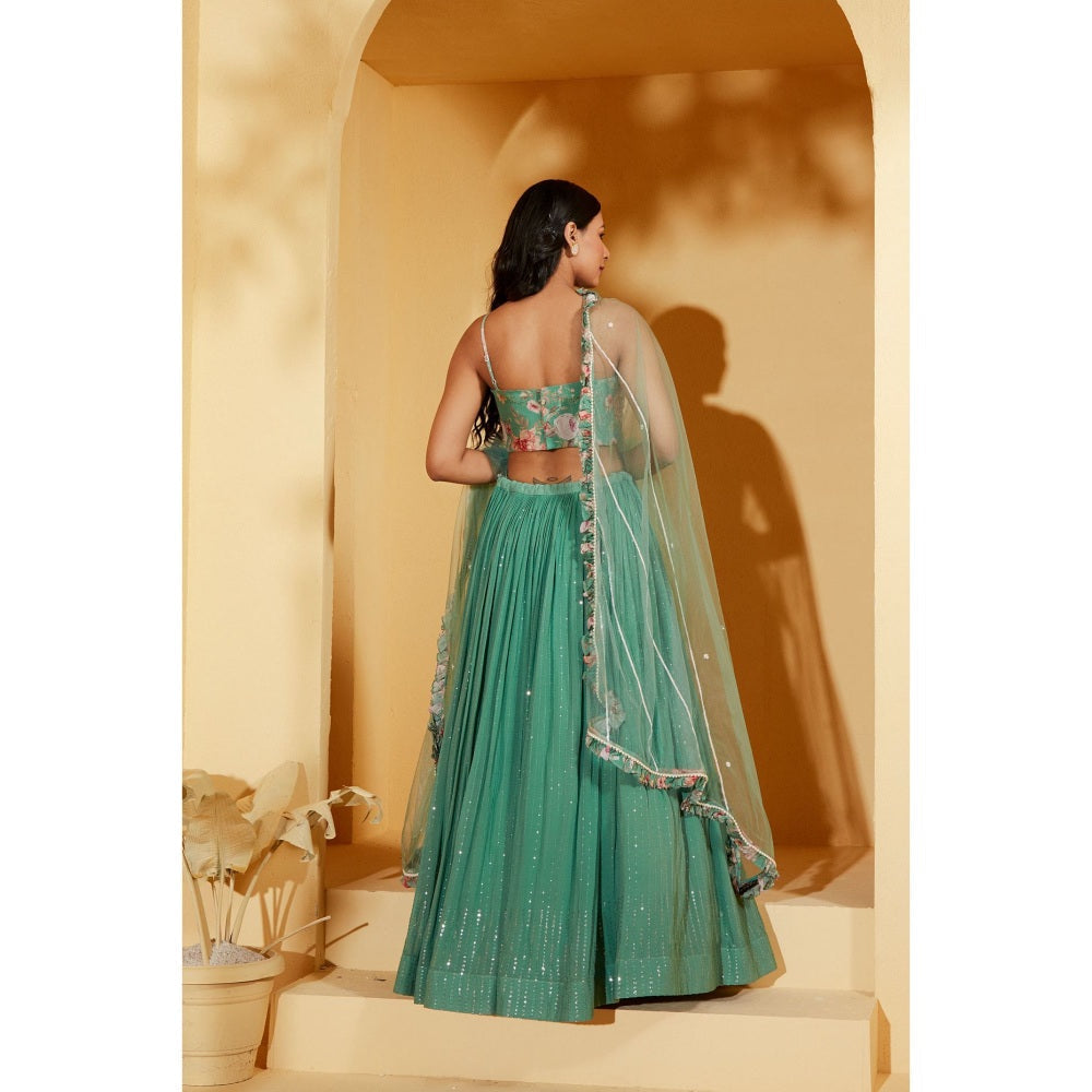 Suruchi Parakh Womens Green Embellished Blouse with Lehenga and Dupatta (Set of 3)