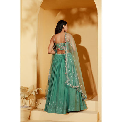 Suruchi Parakh Womens Green Embellished Blouse with Lehenga and Dupatta (Set of 3)