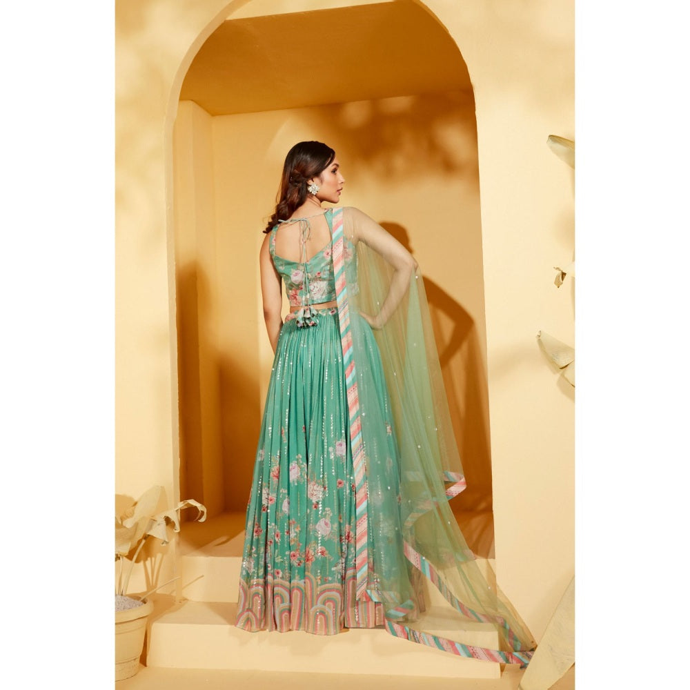 Suruchi Parakh Womens Green Embellished Blouse with Lehenga and Dupatta (Set of 3)