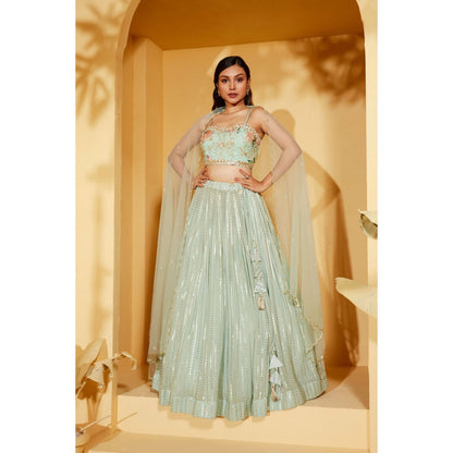 Suruchi Parakh Womens Green Embellished Blouse with Lehenga and Dupatta (Set of 3)