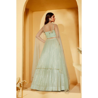 Suruchi Parakh Womens Green Embellished Blouse with Lehenga and Dupatta (Set of 3)