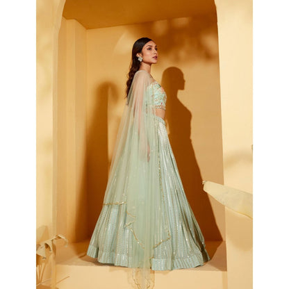 Suruchi Parakh Womens Green Embellished Blouse with Lehenga and Dupatta (Set of 3)