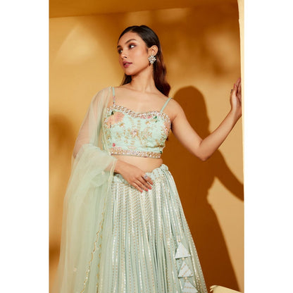 Suruchi Parakh Womens Green Embellished Blouse with Lehenga and Dupatta (Set of 3)