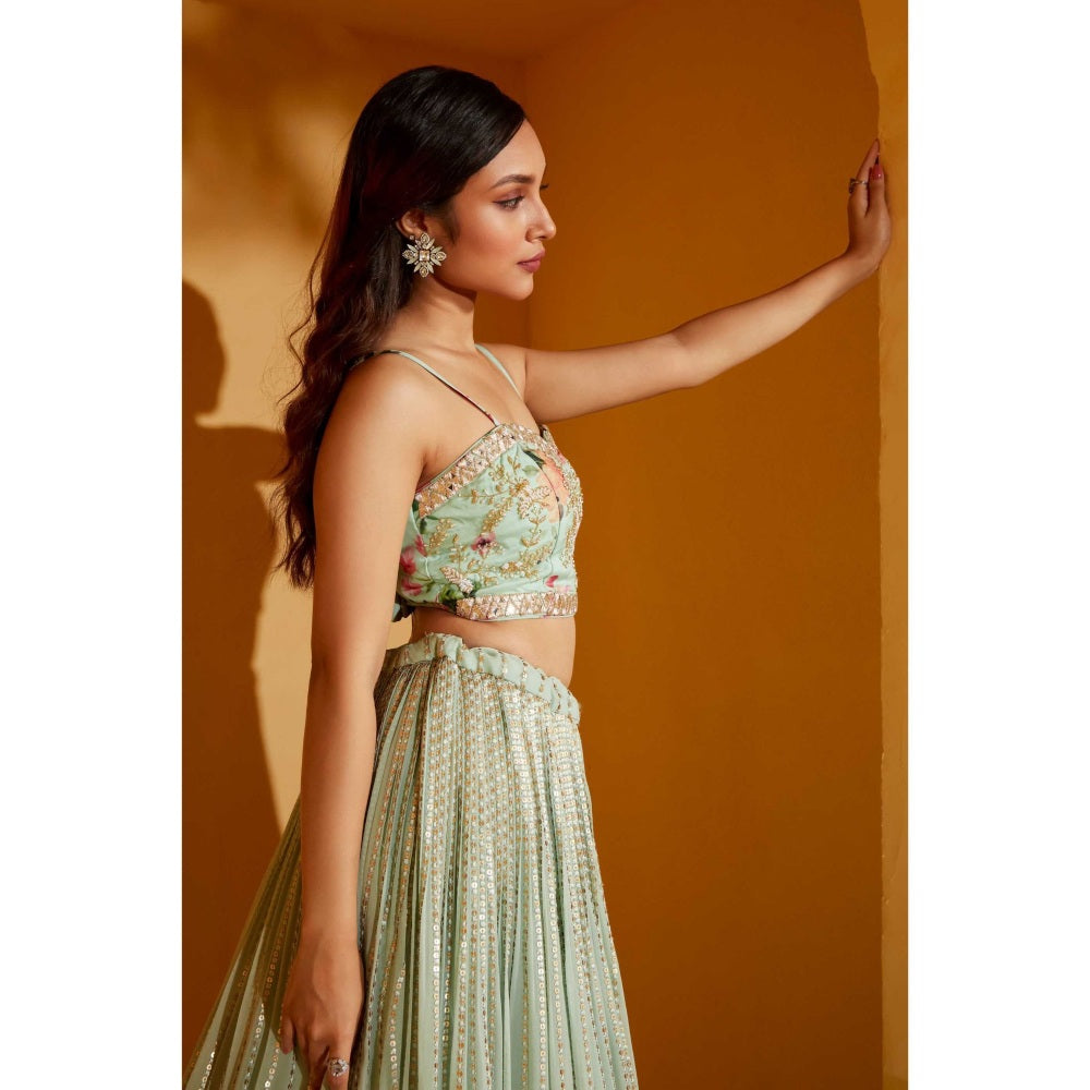 Suruchi Parakh Womens Green Embellished Blouse with Lehenga and Dupatta (Set of 3)