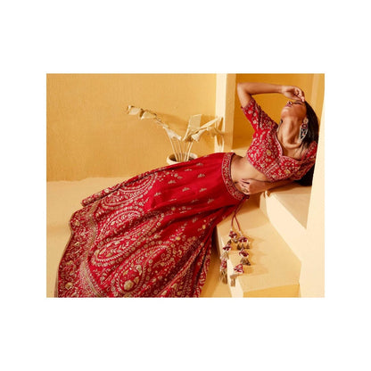 Suruchi Parakh Womens Red Embellished Blouse with Lehenga and Dupatta (Set of 3)
