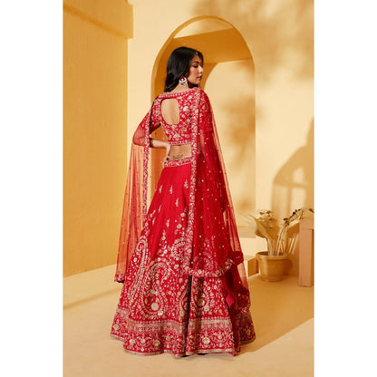 Suruchi Parakh Womens Red Embellished Blouse with Lehenga and Dupatta (Set of 3)