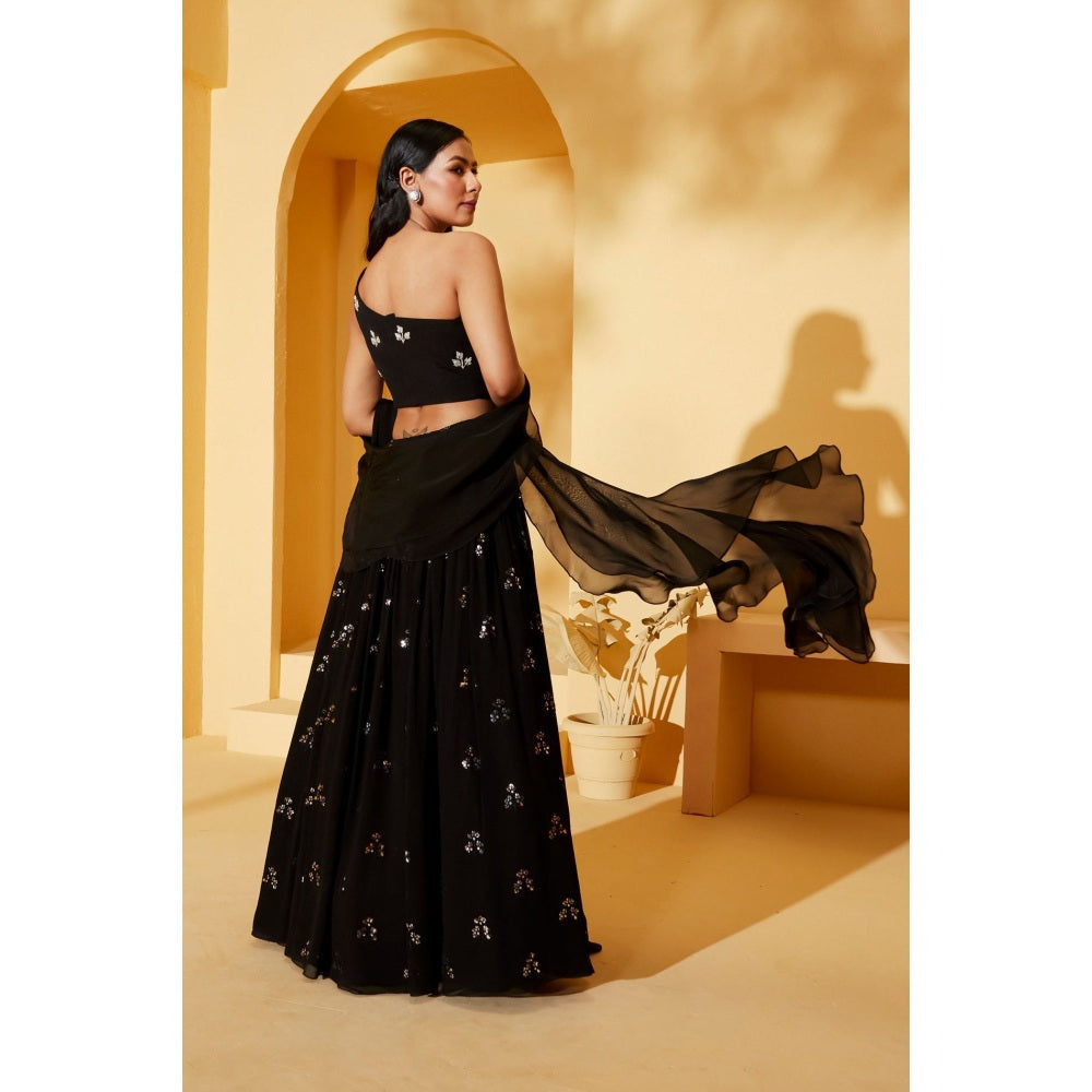 Suruchi Parakh Womens Black Embellished Blouse with Lehenga and Dupatta (Set of 3)