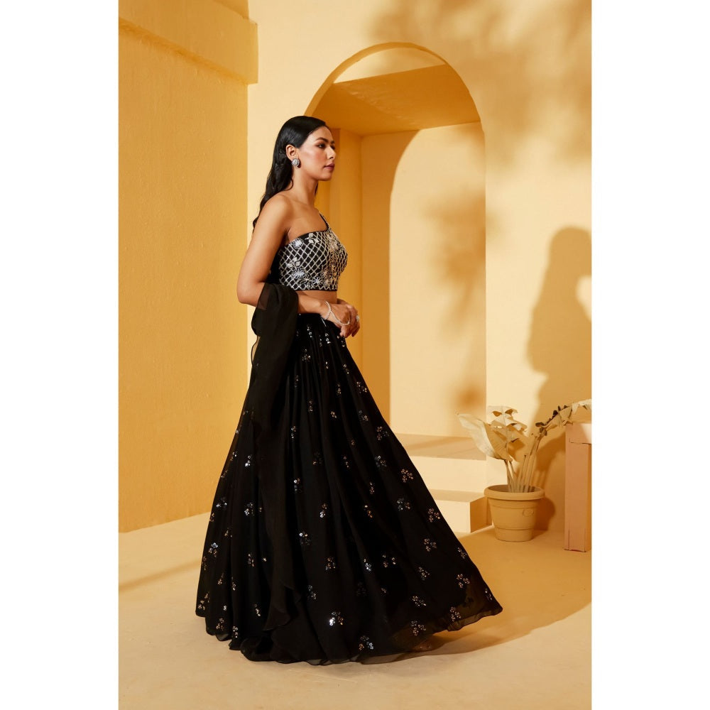 Suruchi Parakh Womens Black Embellished Blouse with Lehenga and Dupatta (Set of 3)